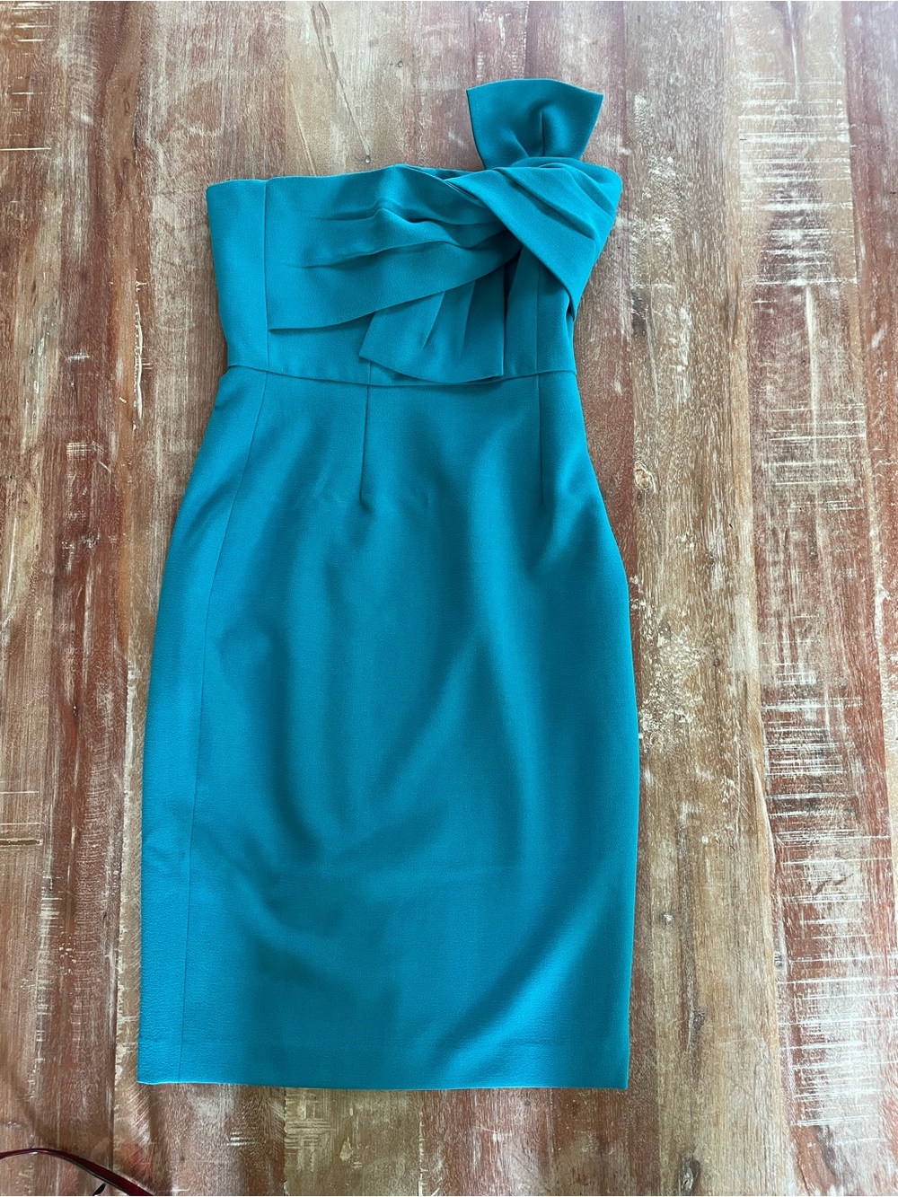 Chelsea28 Strapless Teal Cocktail Dress with Ruffle Detail